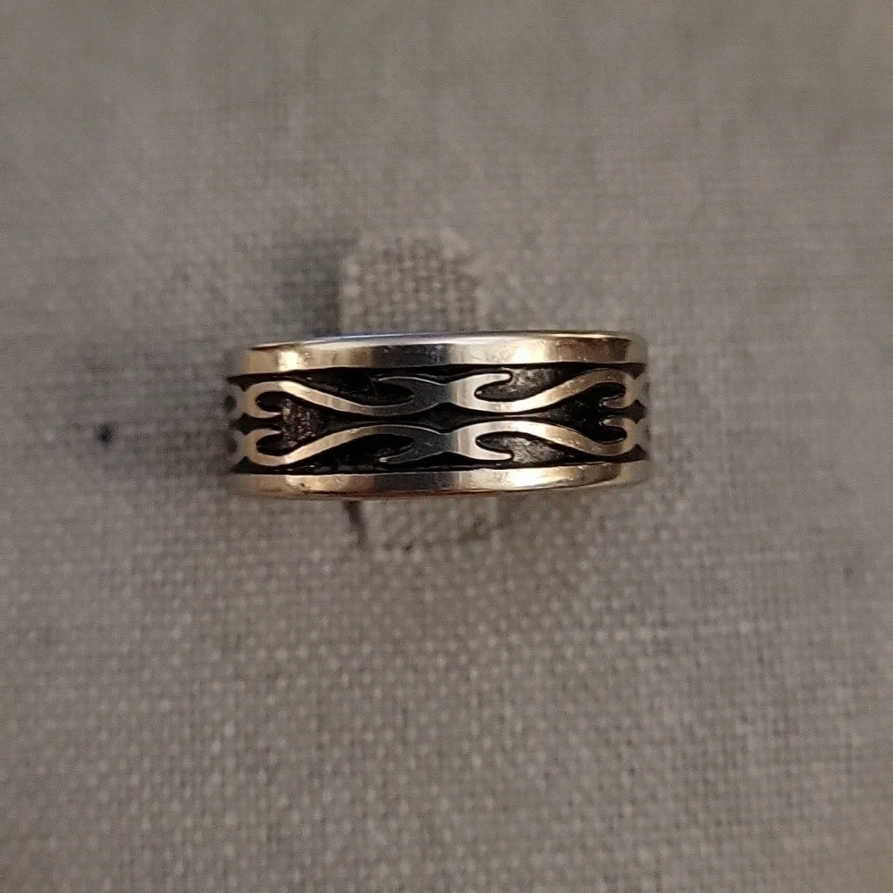 Two Tone Scroll Viking Stainless Steel Wedding Band Size 9.5